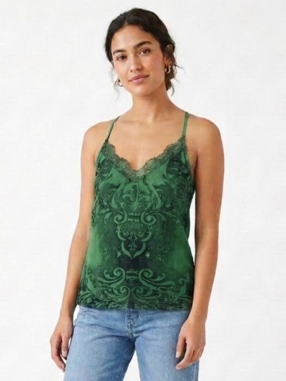 Green lace racerback camisole tank